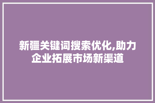 新疆关键词搜索优化,助力企业拓展市场新渠道 项目报告