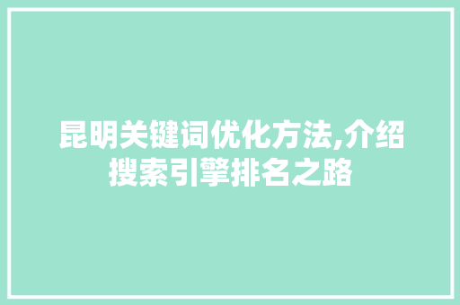 昆明关键词优化方法,介绍搜索引擎排名之路 后端技术