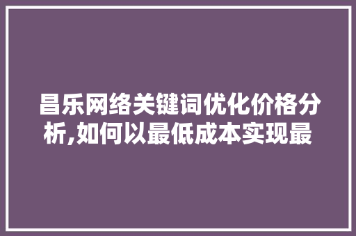 昌乐网络关键词优化价格分析,如何以最低成本实现最佳SEO效果