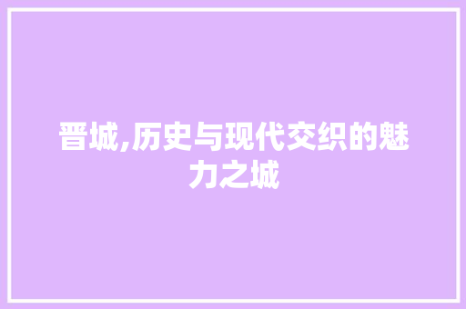 晋城,历史与现代交织的魅力之城