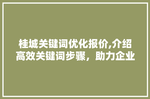 桂城关键词优化报价,介绍高效关键词步骤，助力企业腾飞