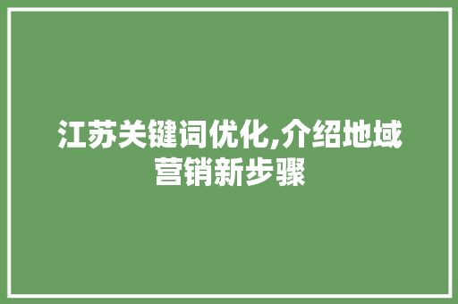 江苏关键词优化,介绍地域营销新步骤