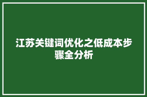 江苏关键词优化之低成本步骤全分析
