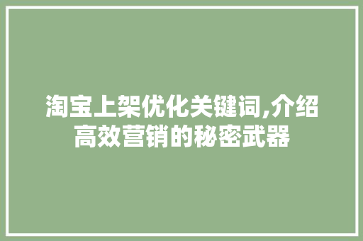 淘宝上架优化关键词,介绍高效营销的秘密武器