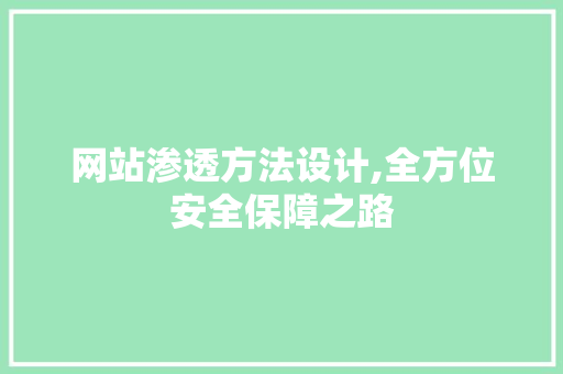 网站渗透方法设计,全方位安全保障之路 MySQL