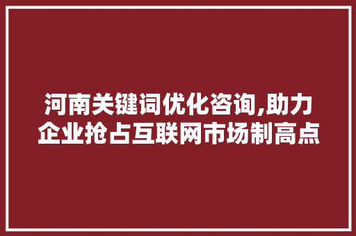 河南关键词优化咨询,助力企业抢占互联网市场制高点