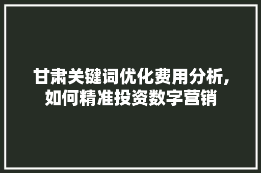 甘肃关键词优化费用分析,如何精准投资数字营销