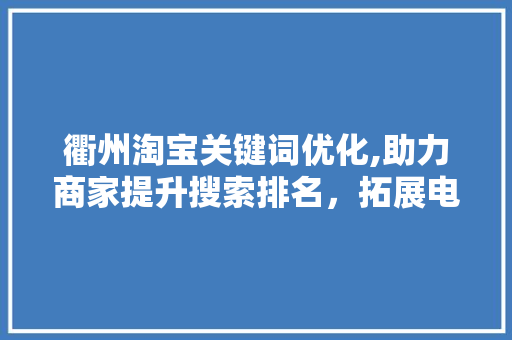 衢州淘宝关键词优化,助力商家提升搜索排名，拓展电商市场