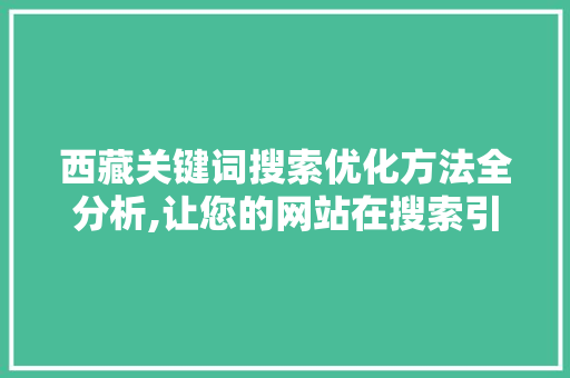 西藏关键词搜索优化方法全分析,让您的网站在搜索引擎中脱颖而出