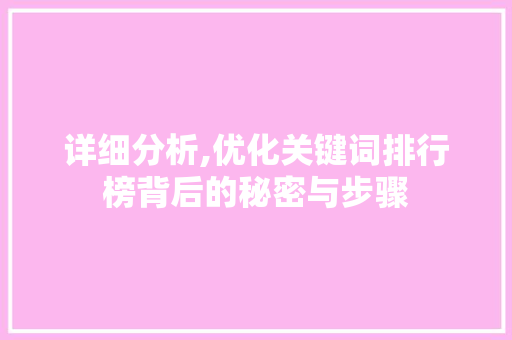 详细分析,优化关键词排行榜背后的秘密与步骤