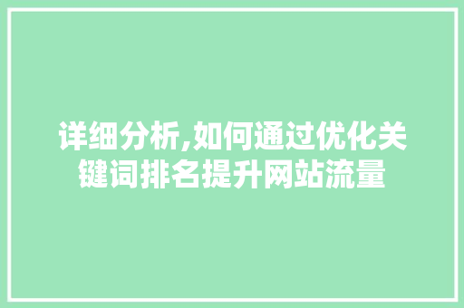 详细分析,如何通过优化关键词排名提升网站流量