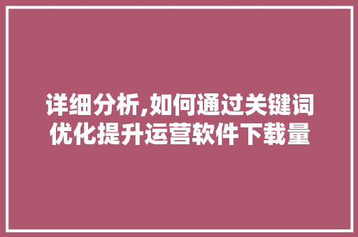 详细分析,如何通过关键词优化提升运营软件下载量