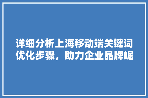 详细分析上海移动端关键词优化步骤，助力企业品牌崛起