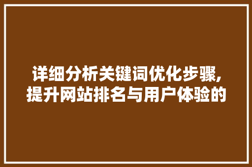 详细分析关键词优化步骤,提升网站排名与用户体验的双重之路