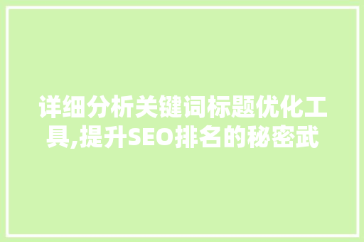 详细分析关键词标题优化工具,提升SEO排名的秘密武器