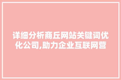 详细分析商丘网站关键词优化公司,助力企业互联网营销的得力助手