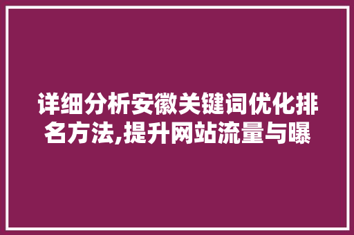 详细分析安徽关键词优化排名方法,提升网站流量与曝光度的方法