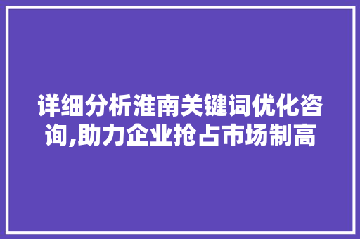 详细分析淮南关键词优化咨询,助力企业抢占市场制高点