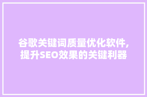 谷歌关键词质量优化软件,提升SEO效果的关键利器