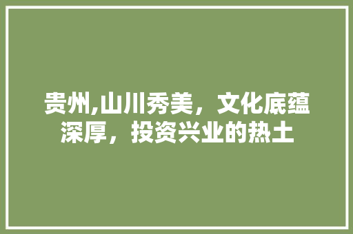 贵州,山川秀美，文化底蕴深厚，投资兴业的热土