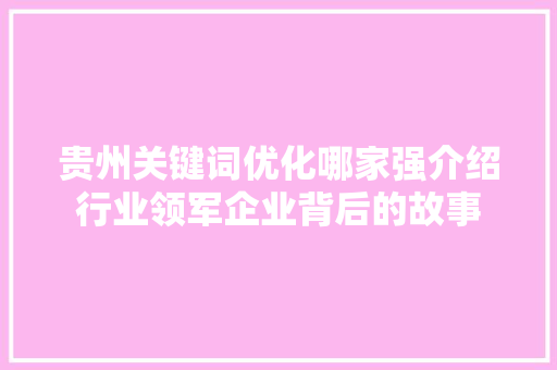 贵州关键词优化哪家强介绍行业领军企业背后的故事