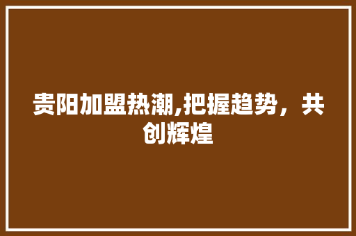 贵阳加盟热潮,把握趋势，共创辉煌