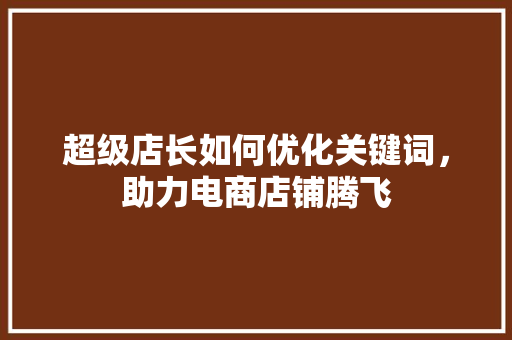 超级店长如何优化关键词，助力电商店铺腾飞 项目报告