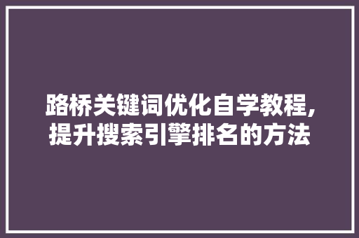 路桥关键词优化自学教程,提升搜索引擎排名的方法