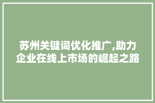 苏州关键词优化推广,助力企业在线上市场的崛起之路