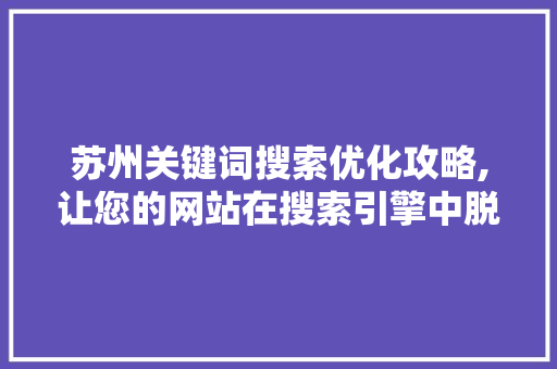 苏州关键词搜索优化攻略,让您的网站在搜索引擎中脱颖而出