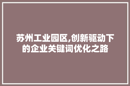 苏州工业园区,创新驱动下的企业关键词优化之路