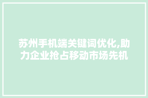 苏州手机端关键词优化,助力企业抢占移动市场先机