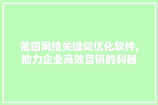 莆田网络关键词优化软件,助力企业高效营销的利器