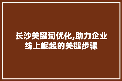 长沙关键词优化,助力企业线上崛起的关键步骤