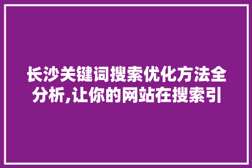 长沙关键词搜索优化方法全分析,让你的网站在搜索引擎中脱颖而出