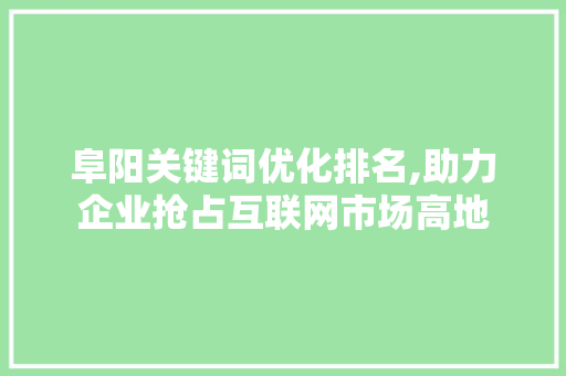 阜阳关键词优化排名,助力企业抢占互联网市场高地