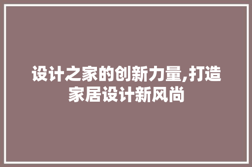 设计之家的创新力量,打造家居设计新风尚
