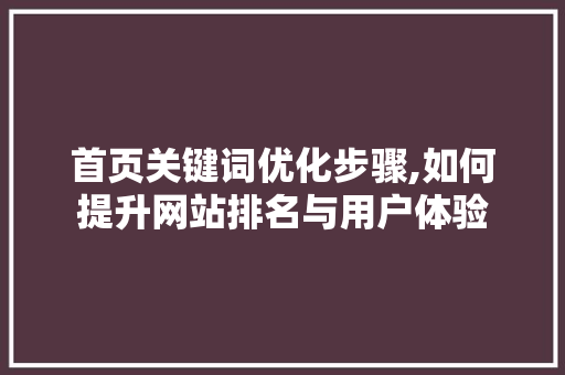 首页关键词优化步骤,如何提升网站排名与用户体验