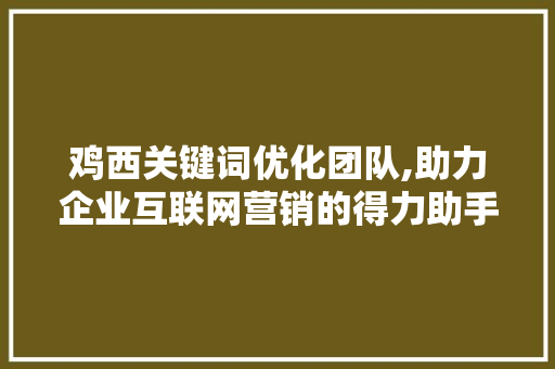 鸡西关键词优化团队,助力企业互联网营销的得力助手