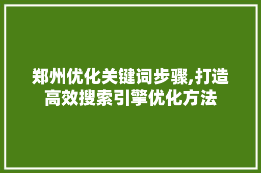 郑州优化关键词步骤,打造高效搜索引擎优化方法