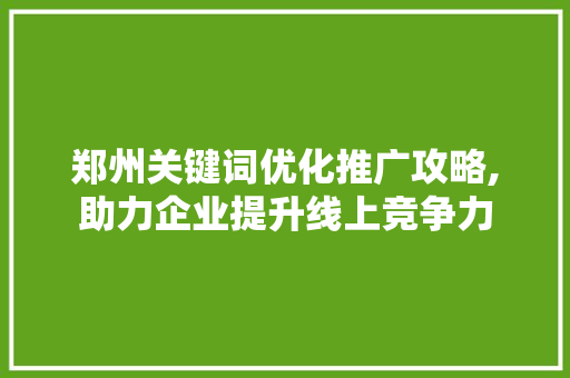 郑州关键词优化推广攻略,助力企业提升线上竞争力