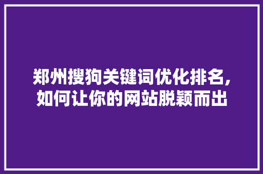 郑州搜狗关键词优化排名,如何让你的网站脱颖而出
