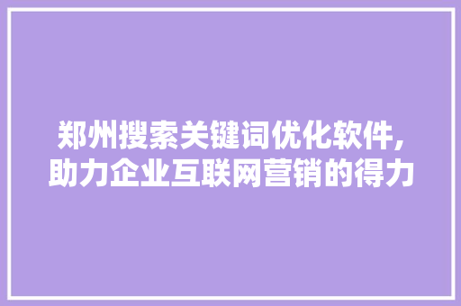 郑州搜索关键词优化软件,助力企业互联网营销的得力助手