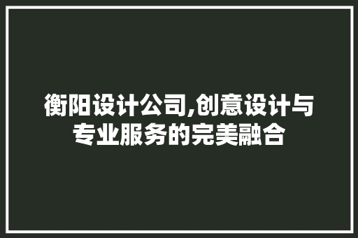 衡阳设计公司,创意设计与专业服务的完美融合