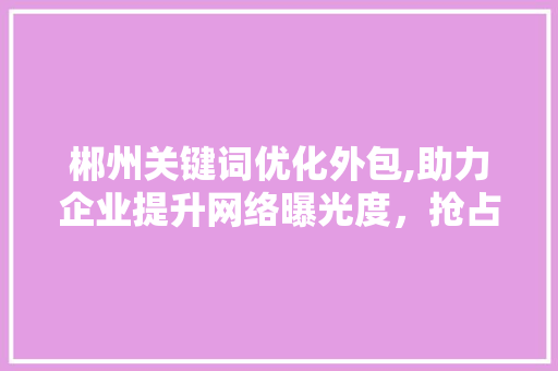 郴州关键词优化外包,助力企业提升网络曝光度，抢占市场先机