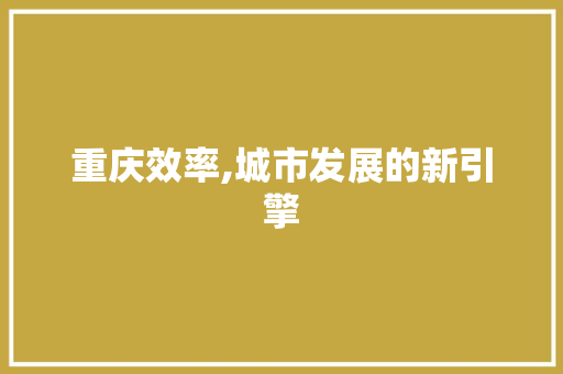 重庆效率,城市发展的新引擎