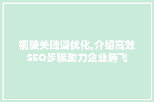 铜陵关键词优化,介绍高效SEO步骤助力企业腾飞