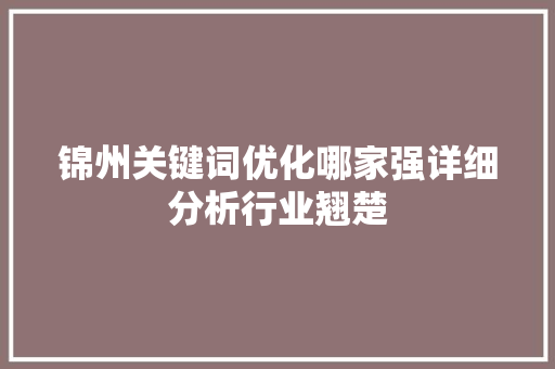 锦州关键词优化哪家强详细分析行业翘楚