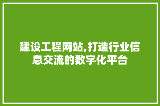 建设工程网站,打造行业信息交流的数字化平台