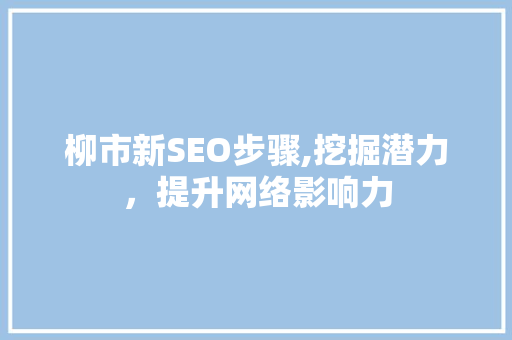 柳市新SEO步骤,挖掘潜力，提升网络影响力